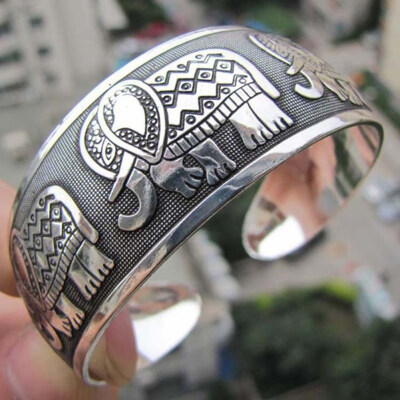 

China Best Price Elephant Tibetan Tibet Silver Totem Bangle Cuff Bracelet Adjustable Bracelet Gift