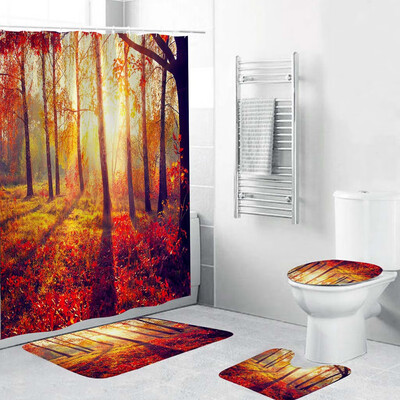 

〖Follure〗4PCS Non Slip Toilet Polyester Cover Mat Set Bathroom Shower Curtain