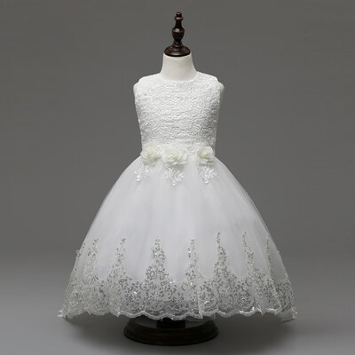 

2017 Cute Infant Child Girl Princess Wedding Dress Lace Floral Party Dress lace Flowers Princess Dress