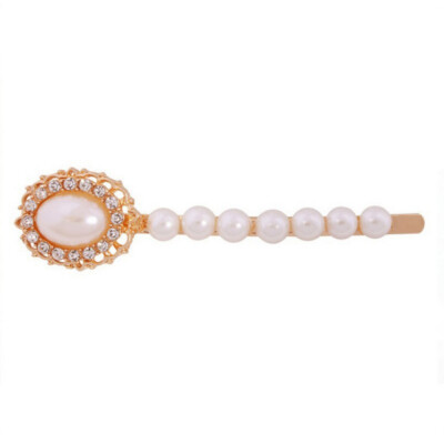 

Hairclip Women Classic Imitation Pearl-studded Word Clip Alloy Disc Fine Hairclip Hair Accessories Female