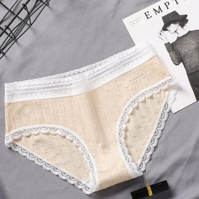 

2019 New Cotton Panties Ladies Lace Side Panties Women Comfortable Breathable Waist Large Size Briefs