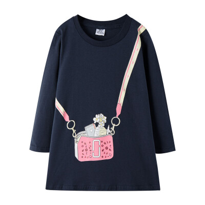 

New Autumn Casual Baby Girls Dress 3-8T Lovely Fake Bag Print Long Sleeve T-shirt Dress Kids Toddler Girl Dress