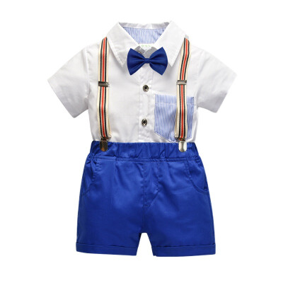 

Gentleman Kids Boys Clothes Children Clothing Sets Summer Baby Boy Cartoon Print T-Shirt Suspender Short Pants Outfits