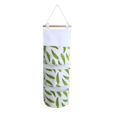 

Cute Printed Three Pockets Storage Bag Sundries Hanging Bag Gray Small Fish Pattern Home Garden Organization