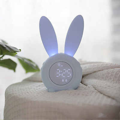 

Cartoon Bunny Alarm Clock Kids Sleep Trainer Voice Control Sleep Timer with Digital Thermometer Rechargeable Night Light for Kid