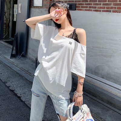 

Sexy Lace Patchwork Women T Shirt Short Sleeve Summer Casual Loose Streetwear TopTshirt