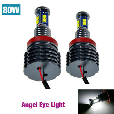 

1 Pair 80W H8 LED Angel Eye Ring Lights Bulbs HID Xenon White Waterproof For BMW