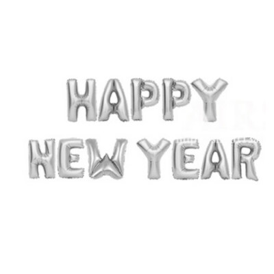 

HAPPY NEW YEAR" English Letters Foil Balloons Family Gathering New Year Party Decoration 12 PCS 16 Inch