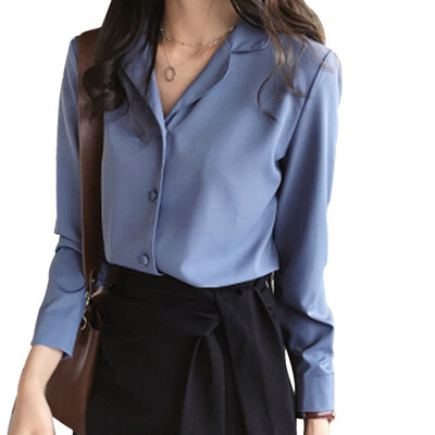 

2019 Women Shirts Blouses Long Sleeve Turn-Down Collar Solid Ladies Chiffon Blouse Tops Office Lady Plus Size Chemise Femme