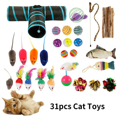 

Kitten Toys Assortments 31pcs Cat Toys3 Way Tunnel Interactive Feather Teaser