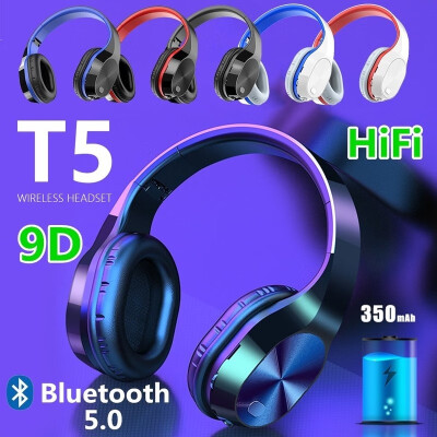 

2020 NEW T5 Bluetooth Headphones Wireless Earphone Game Headset HiFi Super Bass support TF Card MP3