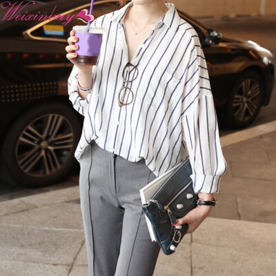 

New Fashion Women Korean Style Big Size Striped Cotton Shirts Blouse Elegant Summer Tank Top Femme Chemise High Quality