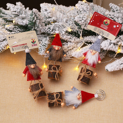 

Christmas Gnome Wood Place Card Holder Stand With Swirl Wire Clip Clasp For Displaying Memo Photo Picture Table Number Cards
