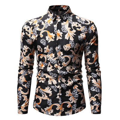 

Tailored Mens Fashion Hawaiian Style Leisure Printing Long-sleeved Shirt Tops Blouse