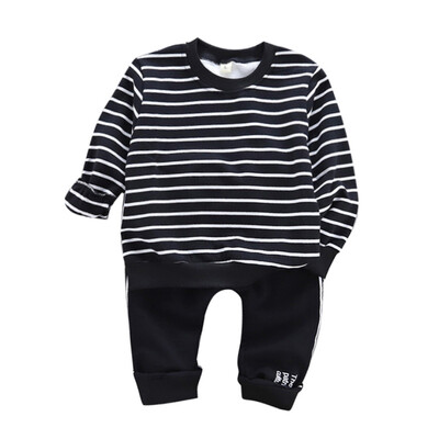 

Autumn Set Baby Boys Long Sleeve Stripe Print Sweatshirt TopsPants Trouser Costume Set