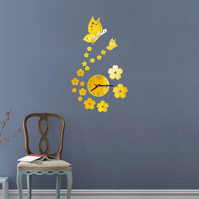 

Gobestart Butterfly Removable Diy Acrylic 3D Mirror Wall Sticker Decorative Clock