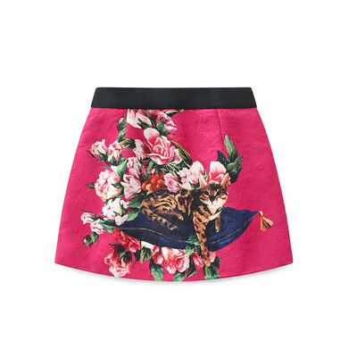 

Summer Cute Baby Girl Animal Cat Floral Pattern Short Skirt Casual Cat Skirt High-end Custom Jacquard Toddler Princess Clothes