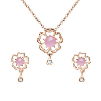 

Hollow Out Flower Metal Rhinestone Pearl Pendants Necklace Earrings Sets Women Wedding Crystal Decor