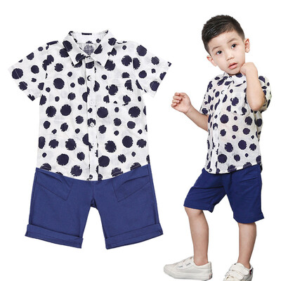 

Fashion Summer Kids Boys Short Sleeve Dot Tops BlouseShorts 2pcs Set Children Casual Outfits Sets New Baby Boys Clothes
