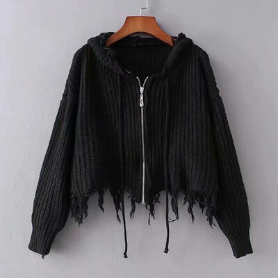 

Tailored Women Drawstring Solid Long Sleeve Sweatershirt Zipper Hoodie Knitt Sweater Top