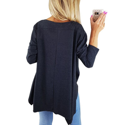 

Women Simple Concise Solid Color Shirt V-neck Long Sleeve Irregular Hem Shirt