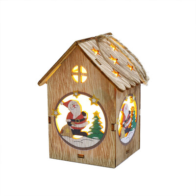

Gobestart LED Light Wooden Dolls House Villa Christmas Ornaments Xmas Tree Hanging Decor