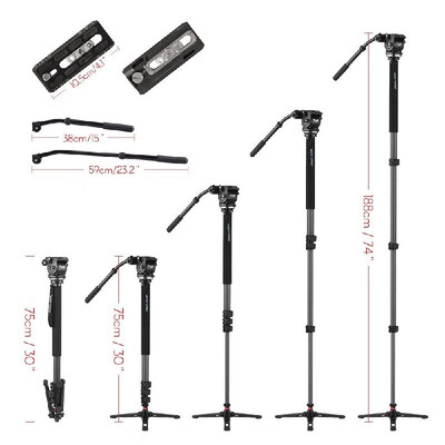 

WEIFENG WF-C500S 74" Lightweight Carbon Fiber Monopod Unipod with Feet Stand Hydraulic Damping Pan Tilt Head Max Load 11Lbs for D