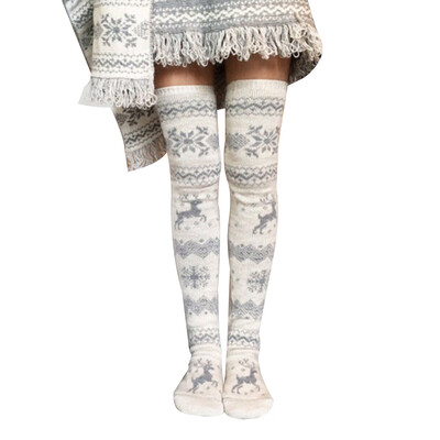 

Women Knit Long Pile Reindeer Boots Socks Girl Winter Thigh High Stocking Leggings