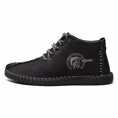 

2018 Fashion Leather Shoes Men Full Handtailor Vintage Sneakers 47 Huarache Moccasins Non-slip Super Hot Flats Black Plus Sizes 46