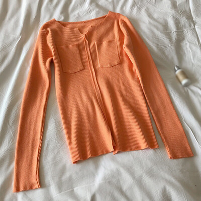 

EFINNY Korean Style Pockets Solid Color Sweater Sexy Slim V-neck Long-sleeved Women Autumn Knitted Pullover