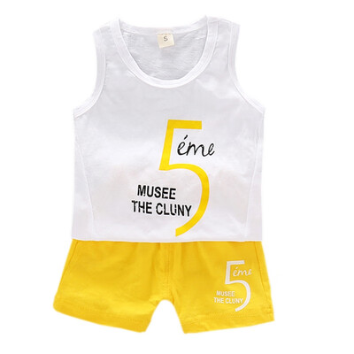 

2 Pcsset Summer Children Baby Boys Girls Casual Sleeveless Letter Number Print Vest TopsShorts Suits Costume Set