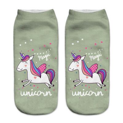 

1 Pair Women Low Cut Ankle Socks Funny Unicorn 3D Printing Socks Cotton Hosiery Printed Socks