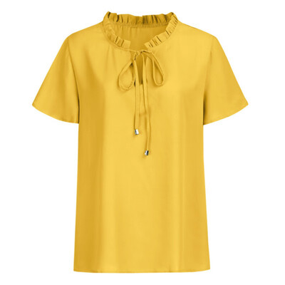 

Women Chiffon Blouse Short Sleeve Tops Stand Collar Bow Elegant Ladies Formal Office Blouse Plus Size Chiffon Shirt clothing