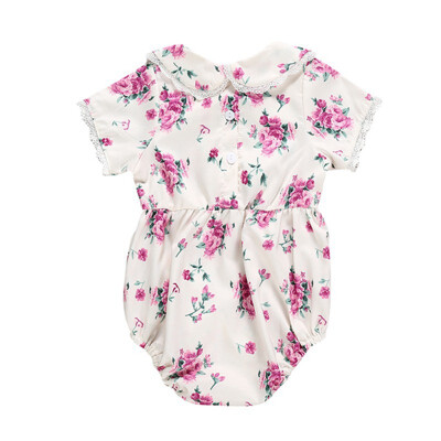 

Turn-down Collar Floral 3-18MCartoon Baby Newborn Girls Floral Print Jumpsuit Short Sleeve Romper Infant Casual Bodysuit Outfits