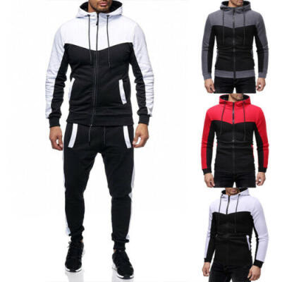 

Men Hoodie Tracksuit Set Hooded Tops Jogger Pants Suit Slim Fit Sportswear