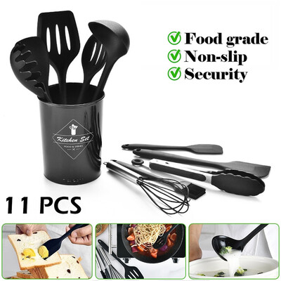

Silicone Kitchen Utensils 11 Non-stick Pans Set of Cookware Tools Scraper Brush Eggbeater Shovel Cooking Tools
