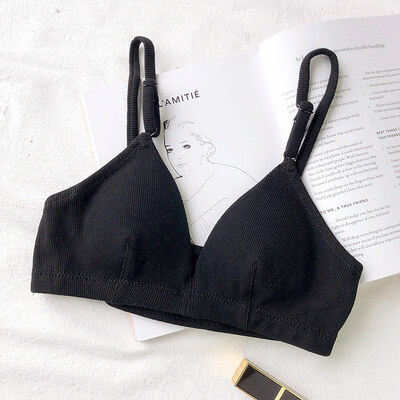 

Women Sexy Cotton Push Up Bra Triangle Cup Rib Elastic Padded Wire Free Lingerie BH Bralette Seamless White Pink Bras for Women