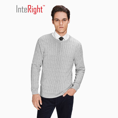 

INTERIGHT Mens Round Neck Long Sleeve Twisted Sweater Knitwear Wine Red