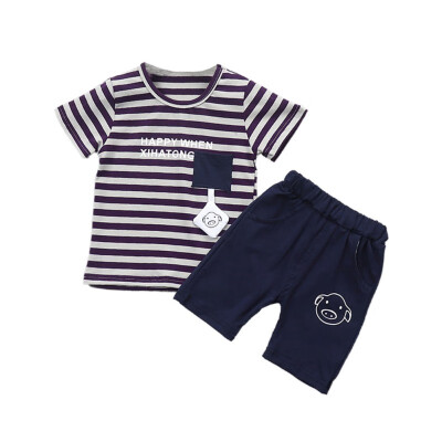 

Summer Baby Boys Girls Short Sleeve Stripe Letter Print Tops T-shirt Shorts Toddler Casual Outfits Sets