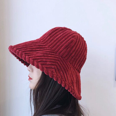 

Fishermans Hat Female Japanese Corduroy Autumn&Winter Korean Hat Personality Leisure Pot Hat Students Big Rim Sunshade