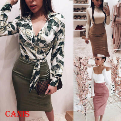 

Womens Ladies Mini Skirt Plain Stretch High Waisted Pencil Tube Casual Bodycon