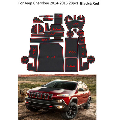

28pcsset Non-slip Dustproof Door Groove Slots Pad Cup Holder Mat Cushion Replacement For Jeep Cherokee 2014-2015