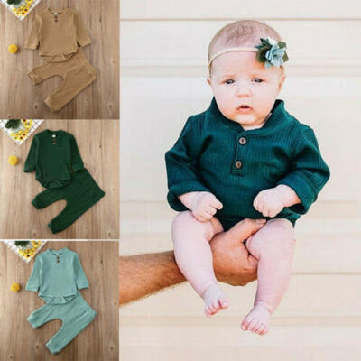 

2Pcs Newborn Infant Baby Boy Girl Long Sleeve Romper Tops Pants Outfit Clothes