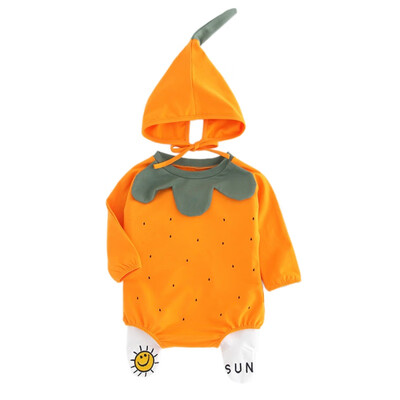 

Baby Girl Cotton Infant Long Sleeve Autumn Halloween Pumpkin Design BodysuitHat Newborn Romper Set