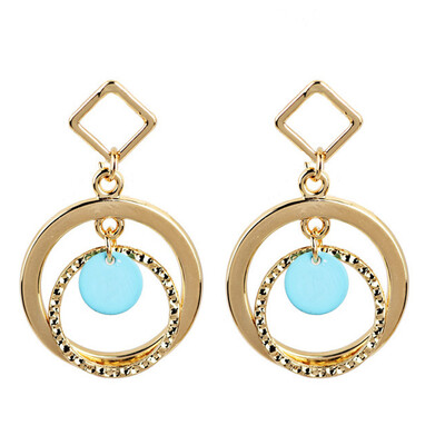 

Korean Women Fashion Dress Jewelry Elegant Exaggerated Geometric Metal Circle Long Earrings Gifts