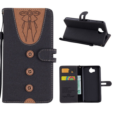 

MOONCASE Huawei Y6 2017 stitching embossed womens leather case - black