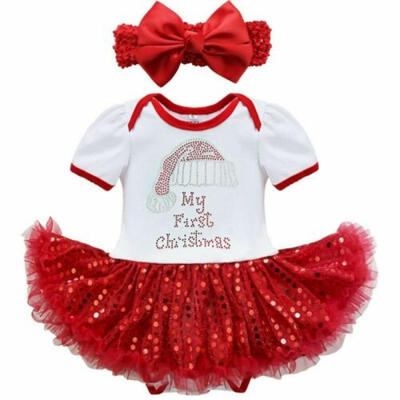 

US Newborn Baby Girl Xmas Clothes My 1st Christmas Romper Tutu Dress Outfits Set