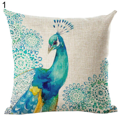 

Peacock Linen Throw Pillow Case Cushion Cover Sofa Bed Car Cafe Office Decor