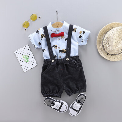 

Summer Baby Boy Short Sleeve Casual Cartoon Animal Shirt Tops Strap Shorts Gentle Outfits Clothes Set