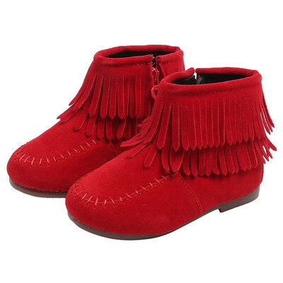 

Autumn Winter Hot Sale Korean Baby Girls Tassels Martin Boots Solid Color CashmereRubber Childrens Shoes For 0-6 Years Kids